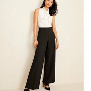 Ann Taylor Black and White Tie-Neck Sleeveless Jumpsuit